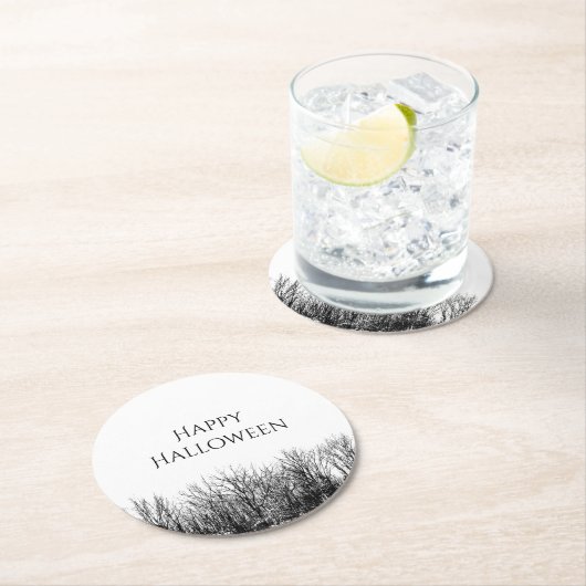 ゴシックウッズハローウィンパーティ白黒 ラウンドペーパーコースター (インサイチュ)