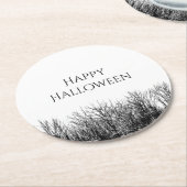 ゴシックウッズハローウィンパーティ白黒 ラウンドペーパーコースター (アングル)