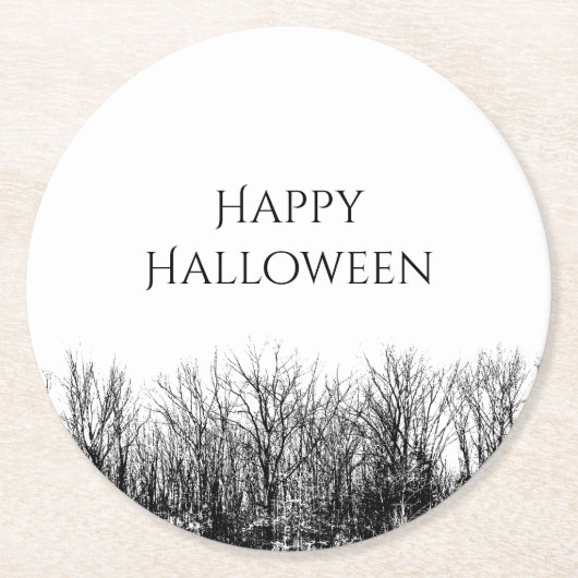 ゴシックウッズハローウィンパーティ白黒 ラウンドペーパーコースター (正面)
