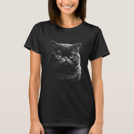 ゴシックエキゾチックショートヘア猫の女性用黒Tシャツ Tシャツ
