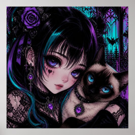 ゴシックエモアニメ少女と猫 ポスター