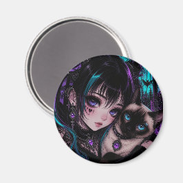 ゴシックエモアニメ少女と猫 マグネット