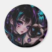 ゴシックエモアニメ少女と猫 マグネット (正面)