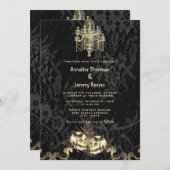 ゴシックエレガンススケルトンハロウィン結婚ズ 招待状 (正面/裏面)