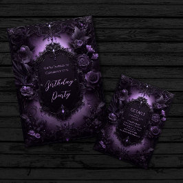 ゴシックエレガンスパープル&ブラック誕生日 招待状