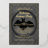 ゴシックエレガントこうもりハロウィーン衣装パーティー金ゴールド 箔招待状 (正面)