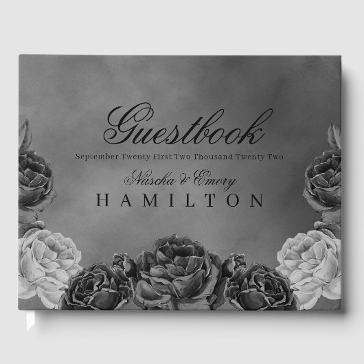 ゴシックエレガントグレー水色バラ結婚ズ ゲストブック (正面)