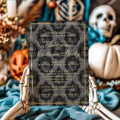 ゴシックエレガントスカルハロウィーンの衣装パーティー 箔招待状