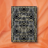 ゴシックエレガントスカルハロウィーン衣装パーティー金ゴールド 箔招待状