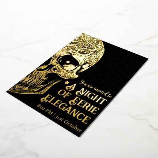 ゴシックエレガントスカルハローウィンパーティ箔 箔招待状 (回転した状態)