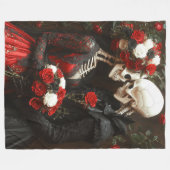 ゴシックエレガントスケルトン新郎新婦ブラック&レッド フリースブランケット (正面(横))