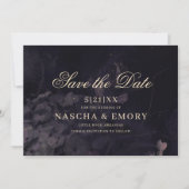 ゴシックエレガントダークパープルフローラボホ結婚ズ セーブザデート (正面)