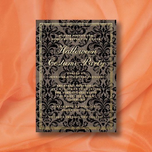 ゴシックエレガントハロウィーンの衣装パーティー金ゴールド 箔招待状