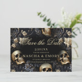 ゴシックエレガントフローラスカル結婚金ゴールド セーブザデート (スタンド正面)