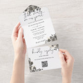 ゴシックエレガントフローラバラQRコード結婚s オールインワン招待状 (貼ってはがせる)