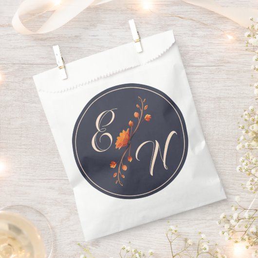 ゴシックエレガントフローラモノグラム結婚式の引き出物バッグ フェイバーバッグ (クリップ留めされた状態)