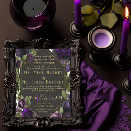 ゴシックエレガントフローラ紫結婚紫 招待状