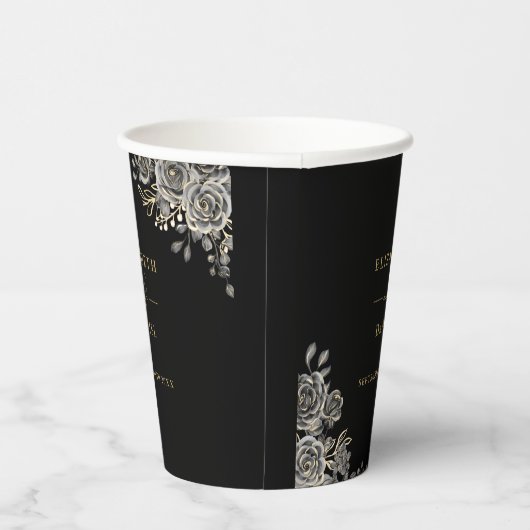 ゴシックエレガントフローラ黒と金ゴールド結婚ズ 紙コップ (右)