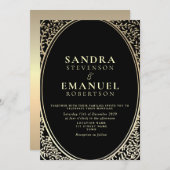 ゴシックエレガントブラックと金ゴールド結婚ズ 招待状 (正面/裏面)