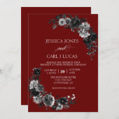 ゴシックエレガントブラックウォーター色フラワーバラ 招待状 (正面/裏面)