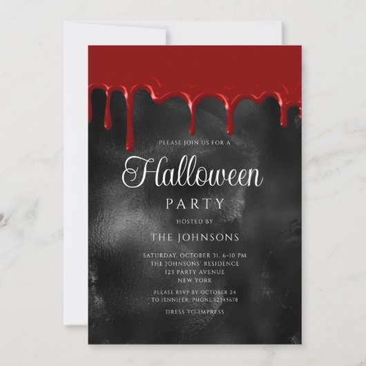 ゴシックエレガント体の血の垂れハロウィーン 招待状 (正面)