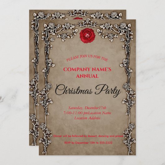 ゴシックエレガント式クリスマスパーティの招待状 招待状 (正面/裏面)