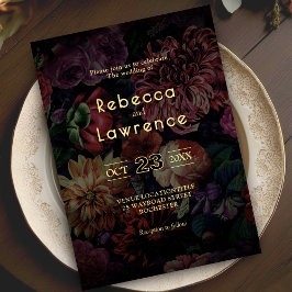 ゴシックエレガント様式のムーディフローラ結婚式招待状 招待状