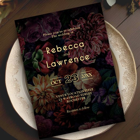 ゴシックエレガント様式のムーディフローラ結婚式招待状 招待状