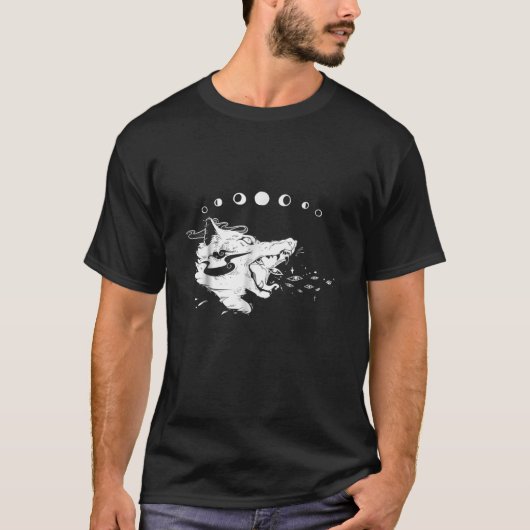 ゴシックオオカミ月相、魔女のアートワーク Tシャツ (正面)