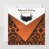 ゴシックオレンジとブラックダマスクウェディング招待状 招待状 (正面)