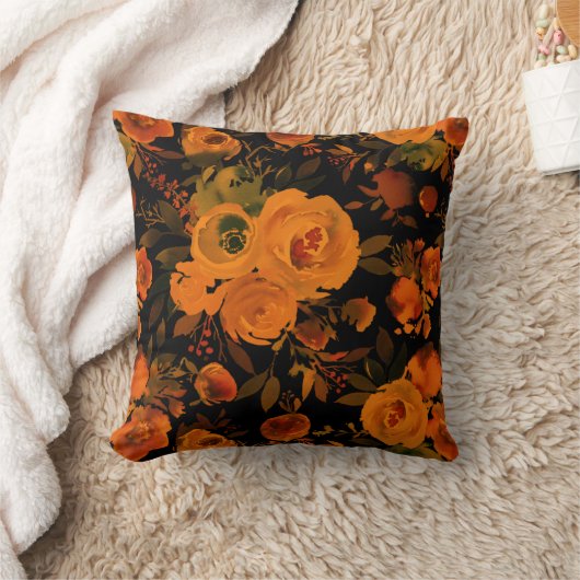ゴシックオレンジとブラックフローラ クッション (ブランケット)