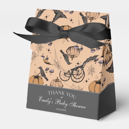 ゴシックオレンジベビーキャリッジベビーシャワーありがとう フェイバーボックス (正面サイド)