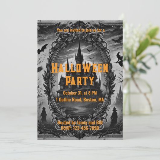 ゴシックオールドヴィンテージ幽霊のよく出るハウスハローウィンパーティ 招待状 (スタンド正面)