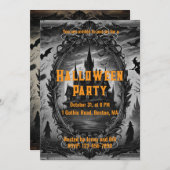 ゴシックオールドヴィンテージ幽霊のよく出るハウスハローウィンパーティ 招待状 (正面/裏面)