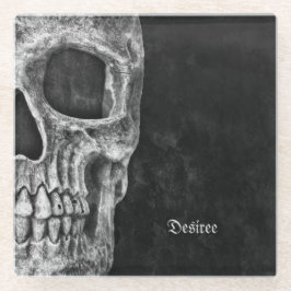 ゴシックカッコいい半スカル頭白黒グランジ ガラスコースター