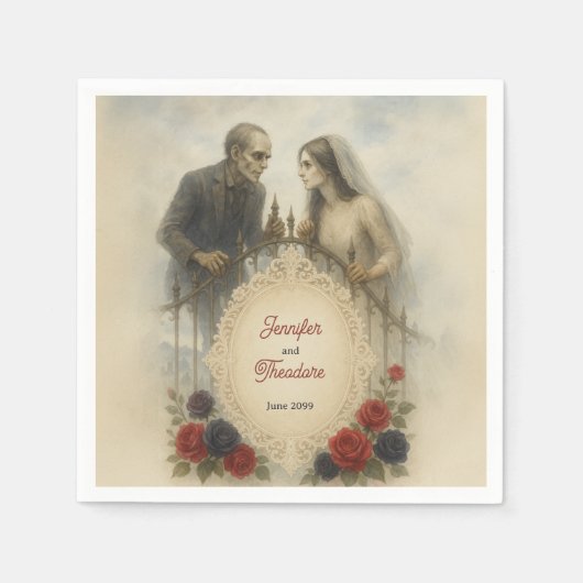 ゴシックカップルゾンビハロウィン結婚ズ スタンダードカクテルナプキン (正面)