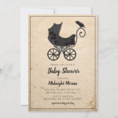 ゴシックカラスフローラベビーカー赤ちゃんシャワー招待状 招待状 (正面)