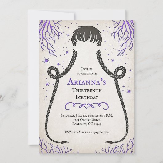 ゴシックガールの三つ編み誕生日招待状 招待状 (正面)