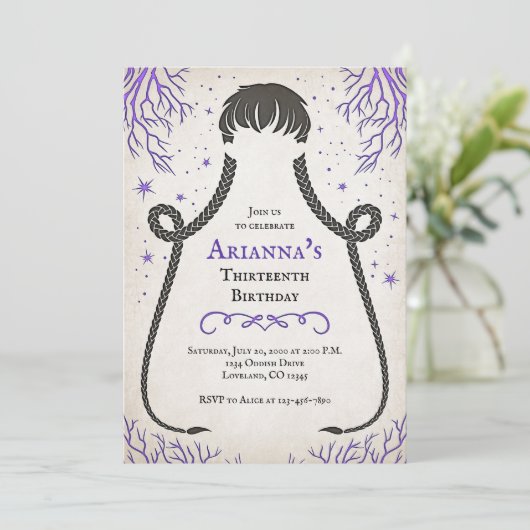 ゴシックガールの三つ編み誕生日招待状 招待状 (スタンド正面)