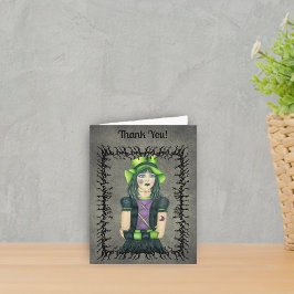 ゴシックガールクールグリーンハットタトゥーズブラックバーズグレー サンキューカード