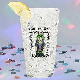 ゴシックガールグリーンアイズハットタトゥーバーベッドスティックフレーム タンブラーグラス