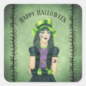 ゴシックガールグリーンハットかわいらしアイズバーベドブランチ スクエアシール (正面)