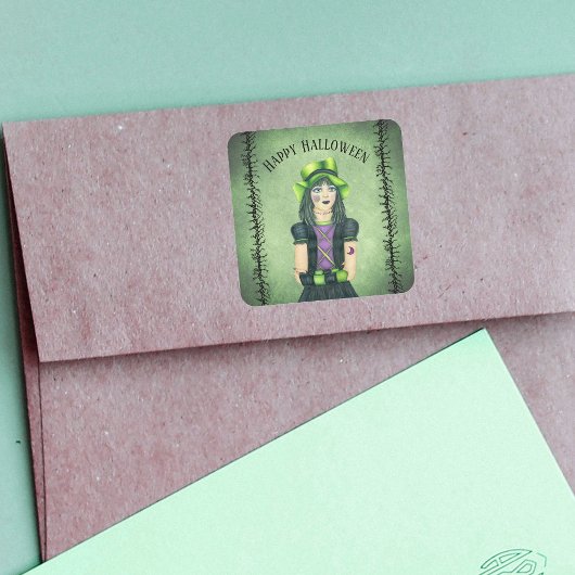 ゴシックガールグリーンハットかわいらしアイズバーベドブランチ スクエアシール