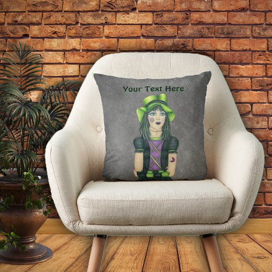 ゴシックガールグリーンハットタトゥスオングレー クッション