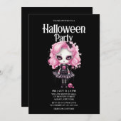 ゴシックガールパンプキンピンクホラーハローウィンパーティ 招待状 (正面/裏面)