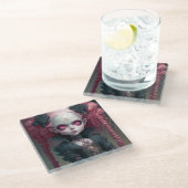 ゴシックガールピンク黒い不気味かわいい ガラスコースター (アングル)