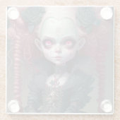 ゴシックガールピンク黒い不気味かわいい ガラスコースター (裏面)