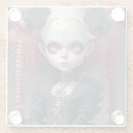 ゴシックガールピンク黒い不気味かわいい ガラスコースター (裏面)