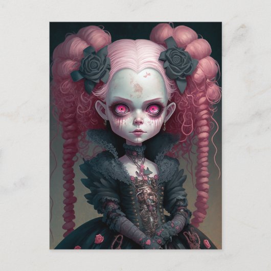 ゴシックガールピンク黒い不気味かわいい ポストカード (正面)