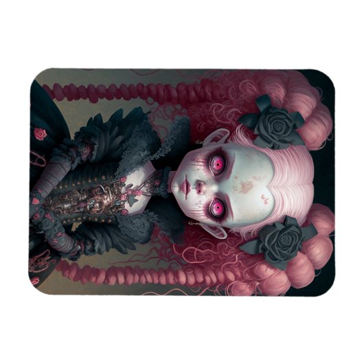 ゴシックガールピンク黒い不気味かわいい マグネット (横)